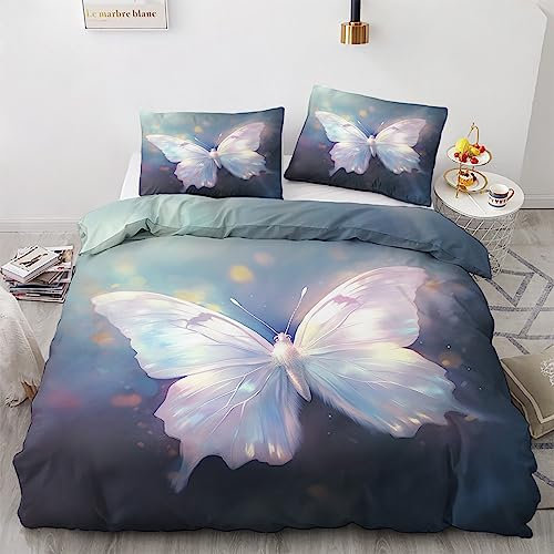 GEDAEUBA Sommer Bettwäsche 200x200 Schmetterling - Schmetterlinge Bettbezug 200x200cm 3 teilig, Wendebettwäsche und Kissenbezug 80x80, Weiche Mikrofaser Bettwäsche-Sets mit Reißverschluss