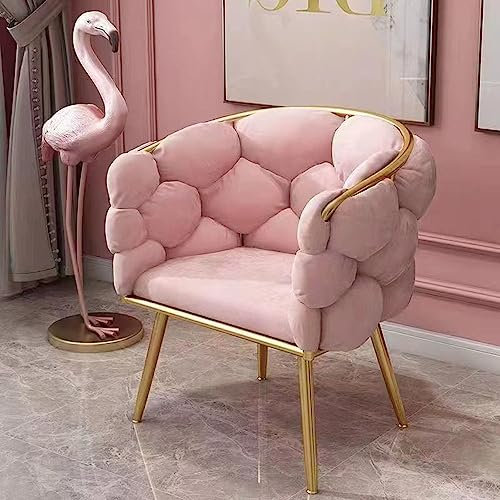 TzUfa Samt-Akzentstuhl, Lounge-Stuhl für Schlafzimmer mit goldenen Metallbeinen, Leichter Luxus-Bubble-Stuhl, eleganter, bequemer gepolsterter Einzelstuhl für Wohnzimmer/Make-up-Raum,Rosa
