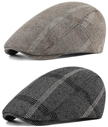 HNJKJEU 2 Stück Schirmmützen für Herren Schiebermütze Baumwolle Verstellbar Baumwolle Schiebermütze Flatcap Herren Frühling Herbst Hüte Caps (B)