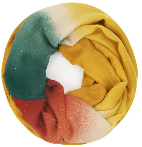 Gloop Damen schal leichter Langschal Loop Schlauchschal Tuch Viele Farben (Gelb-Grün-Rot mit Glitzer)