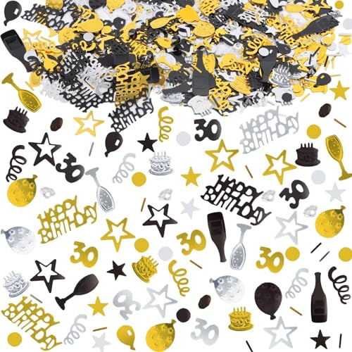 Konfetti 30 Geburtstag 1000 Stück, Konfetti Geburtstag Tischdeko HAPPY BIRTHDAY Konfetti, Streudeko Geburtstag Tischdeko für 30 Geburtstag Deko, Glitzer Konfetti Schwarz Gold Konfetti für Geburtstag