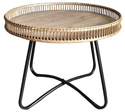 IMYOGI Exquisiter Couchtisch, runder Beistelltisch aus Schmiedeeisen, Wohnzimmer-Rattan-Sofa-Beistelltisch im japanischen Stil, Mini-Ecktisch für den Haushalt (Größe: 60 x 46 cm)