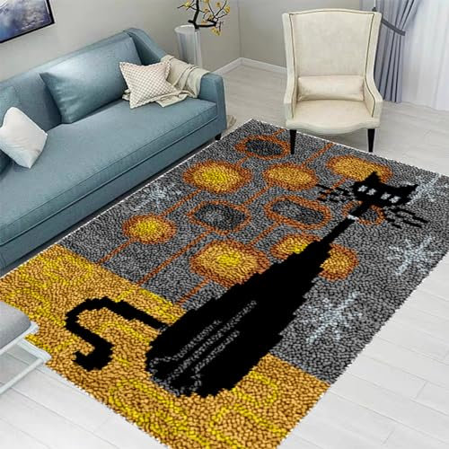 Kit de Alfombras con Gancho de Pestillo, Kit de Tejer con Gancho cojín de sofá Alfombra, Kit para Hacer Tapices para niños, Kit Ganchos Alfombras para Niños Adultos y Principiantes 38 x 52 cm