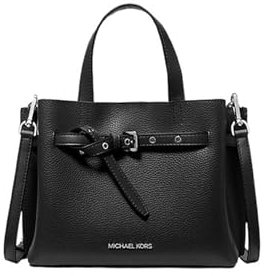 Michael Kors Emilia Umhängetasche mit kleinem Logo, Schwarz W/Silber Hw, Small