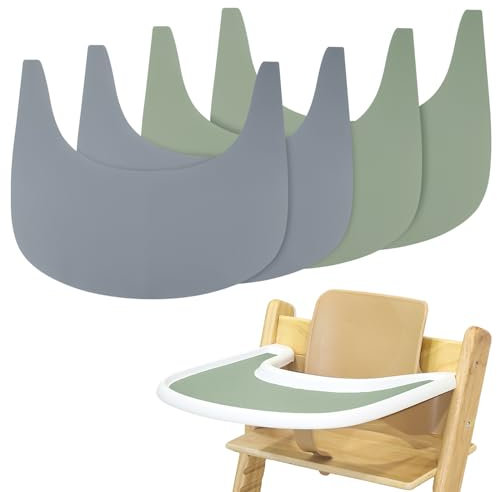 Hochstuhl Tischset, 4 Stück Strapazierfähiges Hochstuhl Tischset Silikon, für Tripp Trapp Hochstuhl Zubehör, Geeignet für Tripp Trapp Hochstuhl Tablett (Grau/Grün)