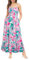 GRACE KARIN Abito Donna Vestito Pieghe Spalline Spaghetti Stampa Floreale Design Rosa Bianco Verde L