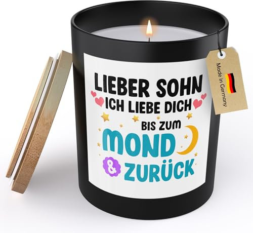 22Feels Sohn Geschenk Spruchkerze Ich Liebe Dich Bis Zum Mond Geburtstag Abitur Bachelor Sojawachs Kerze im Glas Handgemacht Schwarz mit Spruch Duft Deko Vegan Nachhaltig - ZITRUS