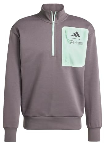 adidas Men's MERCEDES - AMG PETRONAS FORMULA ONE TEAM PREMIUM WOVEN FLEECE TOP MEN, grey strata/frozen green, XS