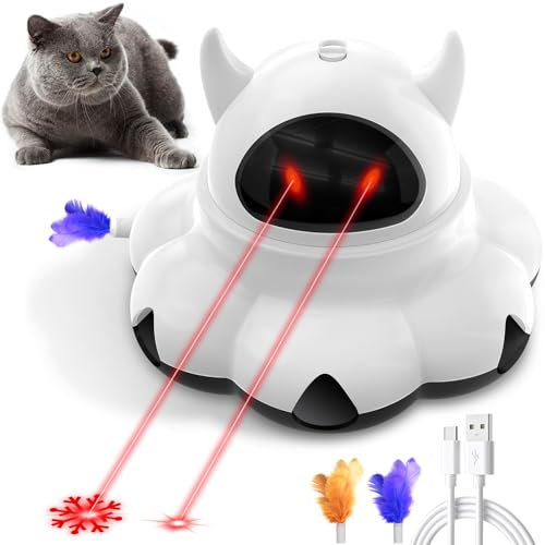 HETOO 2-in-1 Interactive Cat toy for Indoor Cats, Automatic Cat Toy with 7 Mice Holes Whack a Mole Moving Feather, Red Dot & Star Pointer Smart Kitten Toys with Remote Control for All Breeds