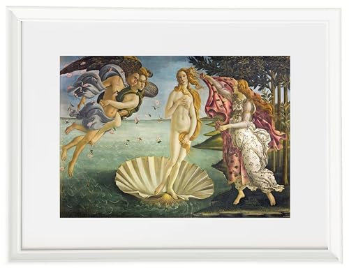 Bilder gerahmt Sandro Botticelli – Geburt der Venus 1485 / Kunstdrucke von formida/Bilder Wand Dekoration (Rahmenfarbe weiß, 40 x 50 cm, Gerahmt)