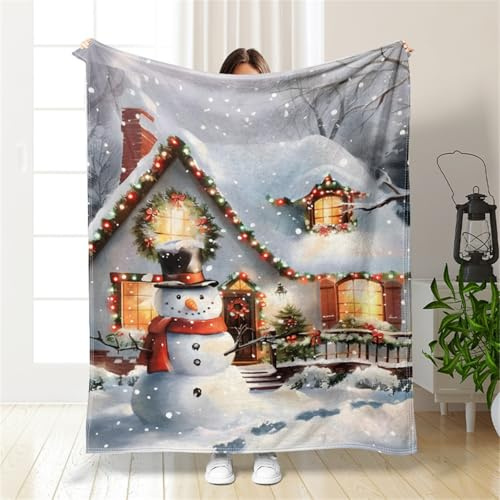 Mateju Coperta Pile di Natale Matrimoniale Singolo Calda Coperta Natalizia, Coperta Divano Natalizia, Coperta Pile Natalizia Morbida e Calda per Divano, Ufficio (Pupazzo Neve,130x150cm)