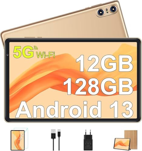 SEBBE Tablette 10 Pouces Android 13 Tablette 12 Go RAM+128 Go ROM (TF 1 to), Tablette Tactile avec Processeur Octa-Core 2.0 GHz, 5G WiFi丨5+8MP丨6000mAh丨Bluetooth 丨Certifié GMS丨Or