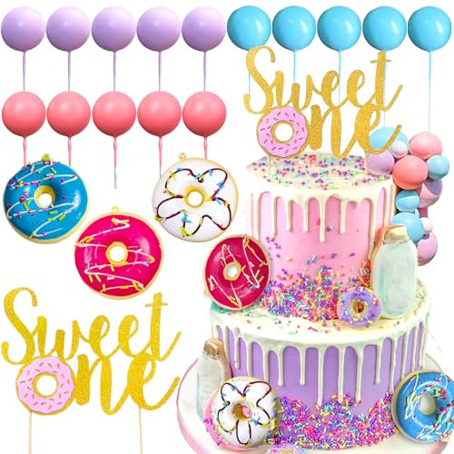 Roaring Good Time Sweet One Tortenaufleger Sweet One Geburtstag Party Zubehör Donut Grow Up BabySprinkle Dekorationen Macaron Balls Mini Donut Cupcake Topper für Geburtstag Party Supplies