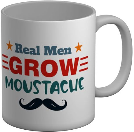Shopagift Real Men Grow Moustache Mug Movember Month White 11oz Large Ceramic Cup
