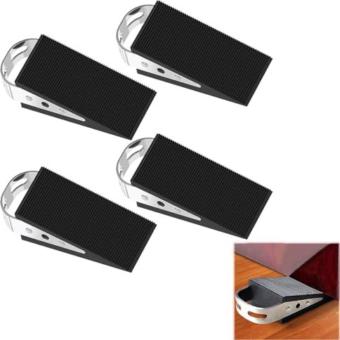 4 Stück Edelstahl Türstopper Boden, Türstopper Keil Einbruchschutz, Stapelbar Hochleistungs Türstopper, Türkeil Gummi Für Alle Hartböden Geeignet, Büro Und Zuhause
