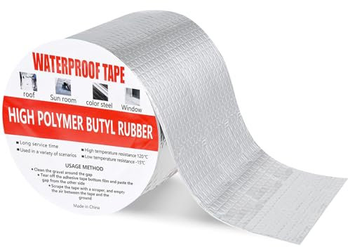 wordmouk 10cm x 5m Nastro Impermeabile Nastro di Tenuta in Butilico Nastro Sigillante di Alluminio per Perdite sul Tetto Fessurazioni Superficiali Spazio sul Davanzale Della Finestra Rottura del Tubo