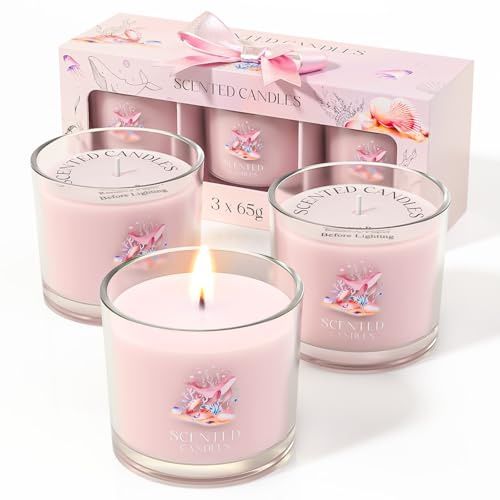 CHILLFLAME Candles Gifts for Women, Scented Candles Gift Set for Her, 3 Pink Ocean Candles, Birthday Gifts for Women/Men (Pink, 200g)