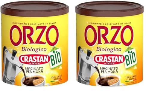 Crastan Orzo Tostato e Macinato per Moka - Espresso - Infusione da agricoltura biologica - 1 Barattolo da 400 g (Confezione da 2)