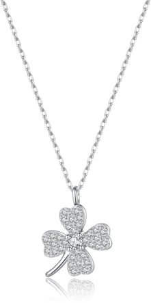 SLUYNZ 925 Sterling Silver CZ Clover Pendant Necklace for Women Teens Girls Lucky Clover Pendant Necklace Choker
