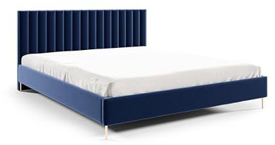 Sofello Polsterbett Lilly Schwarze oder goldene Beine Steppung - Bett aus Velour aus Samt mit Holz Lattenrost 180x200 cm (Riviera 81 - blau, 200x200)