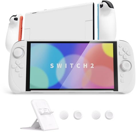 PlayVital Funda Protectora para Nintendo Switch 2 (2025) - Agarre de Silicona con Carcasa Trasera de PC, Protector con Soporte Plegable y Tapas para Joysticks - Serie Ranger (Blanco)