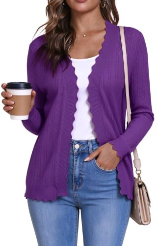 YUNDAI Damen Cardigan Strickjacke Langarm Rippstrick Offene Front Leicht