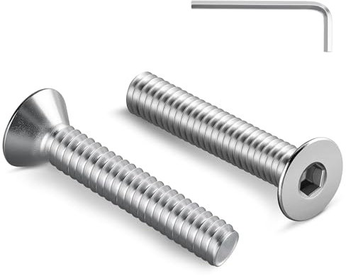 Wavanta Bulloni M6, viti a testa svasata M6 x 60 mm, viti a testa piatta a testa cilindrica, in acciaio inossidabile 304, filettatura completa, finitura lucida, con chiave esagonale, 10 pezzi