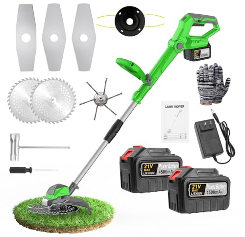 Weed Wacker elettrico senza fili da 21 V con 2 batterie da 4,5 Ah, motore senza spazzole da 960 W, tagliaerba multifunzione 4 in 1, tagliaerba senza fili