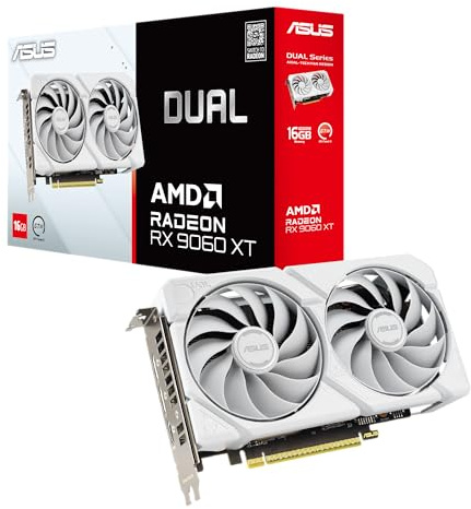ASUS Dual Radeon™ RX 9060 XT 16GB GDDR6 White Edition (PCIe 5.0, 16gB GDDR6, HDMI 2.1b, DisplayPort 2.1a, 2.5-Slot Design, Axial-tech Fan Design, 0dB Technology, and More)
