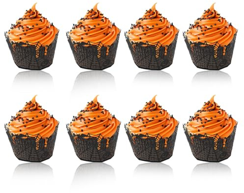 60 Pz Pirottini per Cupcake Forma di Pipistrello di Halloween, Pirottini Cupcake a Forma Ragnatela Decorazioni Feste Zucca Torte per Halloween Festa Compleanno