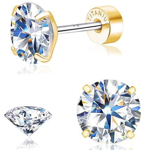 Limerencia Boucles d'oreilles à tige moissanite, plaqué or 14 carats, titane G23, boucles d'oreilles hypoallergéniques à dos plat, couleur D VVS1 pour homme et femme, bijou alternatif de diamant