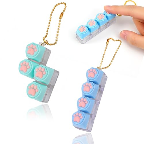 THQAE 2 Stück Tastatur Fidget Spielzeug,Fidget Tastatur Schlüsselanhänger, Tastatur Keycaps für Männer und Frauen,Katzenpfote-Design zum Stressabbau