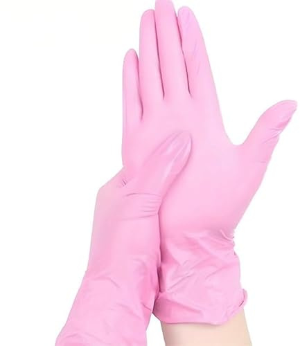 DUVERT Guanti usa e getta, guanti in nitrile, guanti monouso 100 pezzi, guanti in nitrile senza polvere e senza lattice, guanti usa e getta da cucina, guanti monouso in S, M, L & XL (rosa, S)