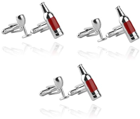 mophrati Lot de 3 paires de boutons manchette créatifs en verre vin pour accessoires mode Boutons manchette créatifs en alliage pour bouteille vin durables
