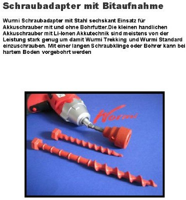 SCHRAUBHERINGE - Holly ® Produkte STABIELO ® - WURMI - BIT ADAPTER für Standard & Trecking Wurmis - Schraubheringe - Zeltheringe - Wurmi-produkte für CAMPING-CARAVAN-OUTDOOR-FREIZEiT - MADE in GERMANY - LANGZEIT-TEST bestanden - holly-sunshade ® - NUSSADAPTER 24 mm gegen AUFPREIS -