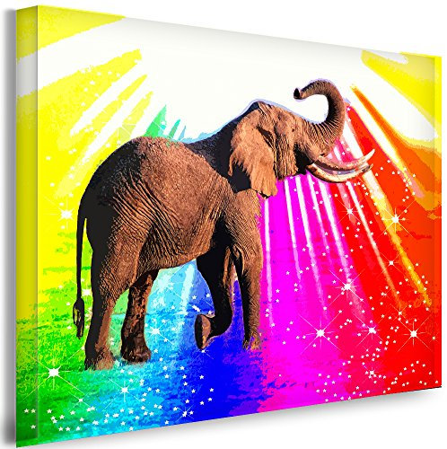 Julia-Art Leinwandbilder - Elefant bunt Feng Shui Bild 1 teilig - 150 mal 100 cm Leinwand auf Rahmen - sofort aufhängbar Wandbild XXL - Kunstdrucke QN15-7