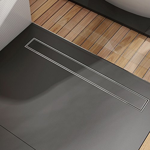 Edelstahl Duschrinne Ablaufrinne Bodenablauf Duschablauf mit Rost Komplettset inkl. Siphon , Länge: 80cm 800mm, Überzug Befliesbar Luxusmall