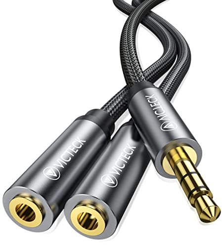 VICTECK Splitter Audio Jack Double 3.5mm Mâle vers 2 Femelle Câble Stéréo Compatible pour Casques Audio, Enceintes, Smartphones, Tablettes, Lecteurs, PS4, MP3, Phone - 25cm