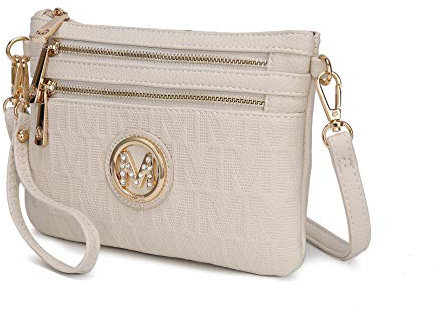 MKF 2-in-1-Crossbody-Tasche für Damen, Handgelenk-Geldbörse, kleine Damen-Handtasche aus PU-Leder, Umhängetasche, verstellbarer Riemen, Beige (Beige Roonie), Small