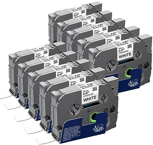 Ouguan® 10x Schriftbänder kompatibel für Brother TZE231 12mm P-Touch 1000W 1830 2730 D200 7100 2100 2030 1830 7600 VP 2430 1230 9700 PC 1090 2470 1290 1010 1080 1830 E100 P700 schwarz auf weiß