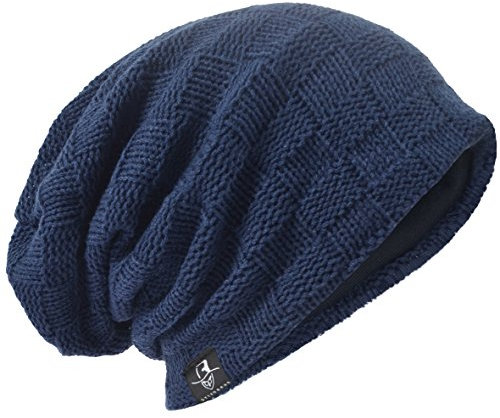 HISSHE Herren Übergröße Beanie Slouch Schädel Kappe Stricken Winter Strickmütze B08 (21-Marine)