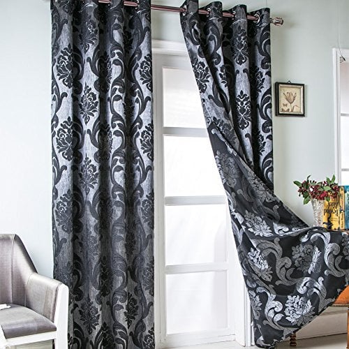 NAPEARL Schwarze Damast Vorhänge für Wohnzimmer, Gothic-Stil Gemusterte Schlafzimmer Vorhang Drapes, Jacquard Vorhänge für Schlafzimmer 84 Zoll Länge, 2er Set Paneele, je 132 x 213 cm