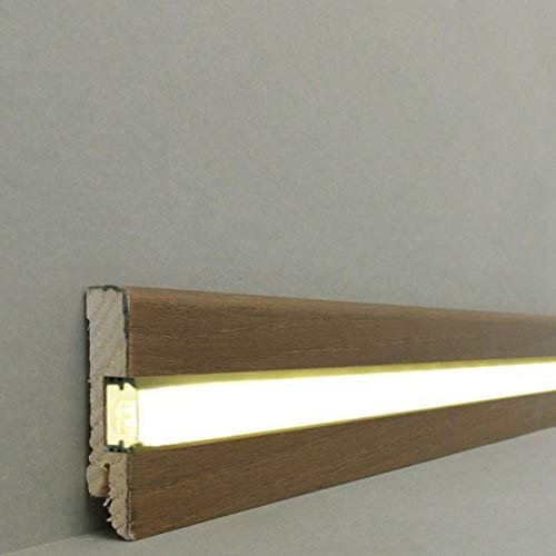 LED | Licht Fuß- u. SockelleistenLübeck 16.61.22L | LED Sockelleiste | Lichtleiste | Inklusive weißer Abdeckung| Profisockelleisten- Räuchereiche lackiert