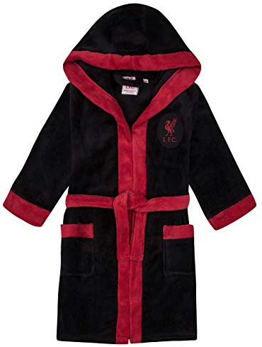 Liverpool FC Official Football Gift Boys Fleece Dressing Gown Robe Blk 9-10 Yrs