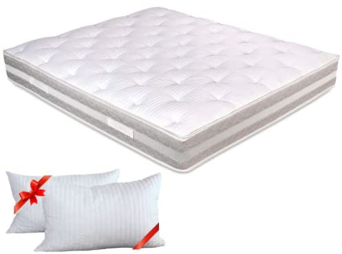 Evergreenweb - Materasso Matrimoniale 180x200 Alto 25 cm con Topper Correttore Sfoderabile Imbottitura Fiocco Memory Effetto Piuma + Coppia Cuscini Letto Gratis, Top qualità Hotel 5 Stelle - Offerta
