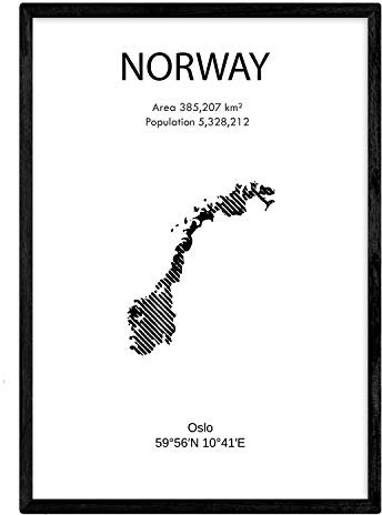 Nacnic Poster Norwegen. Blätter von Ländern und Kontinenten. A4-Format