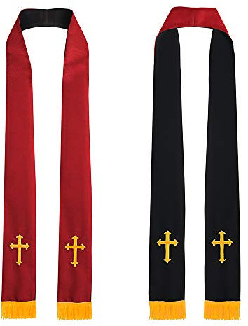 IvyRobes Unisex Erwachsene Reversibel Kirche Klerus Stola mit Goldstickerei Kreuz 229cm Chor Priester Rot Schwarz