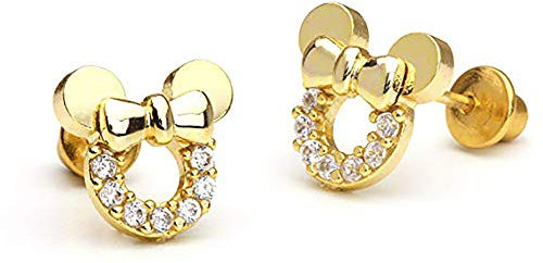 Kaguyo Boucles d'oreilles Minnie Mouse, boucles d'oreilles à tige en argent sterling 925 avec pavé d'améthyste bleu clair et rouge en zircone pour femmes et filles, cadeau d'anniversaire (clear)