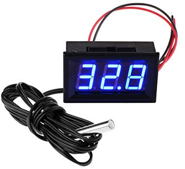 FBBULES Thermomètre Numérique 12V Mini Température Tester avec Sonde étanche Digital Temperature Meter Gauge pour Réfrigérateur Aquarium Congélateurs, Bleu