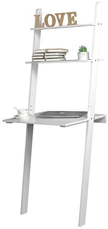 URBNLIVING White Or Grey Ladder Desk 2 Shelf Wooden Bedroom Computer Table Work Office Unit (White)